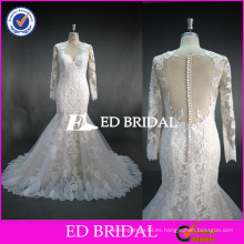 De encaje de alta calidad Appliqued Tulle sirena de manga larga de Alibaba Wedding Dress2017